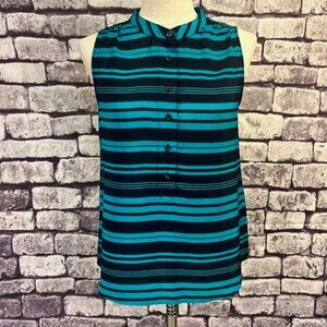 J. Crew Navy & Green Sleeveless Button Down Blouse Size 6